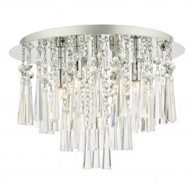 5 Light Flush Ceiling Light in Polished Chrome with Crystal