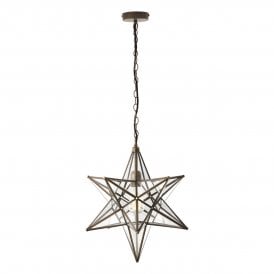ILARIO large star shaped ceiling pendant on antique brass frame