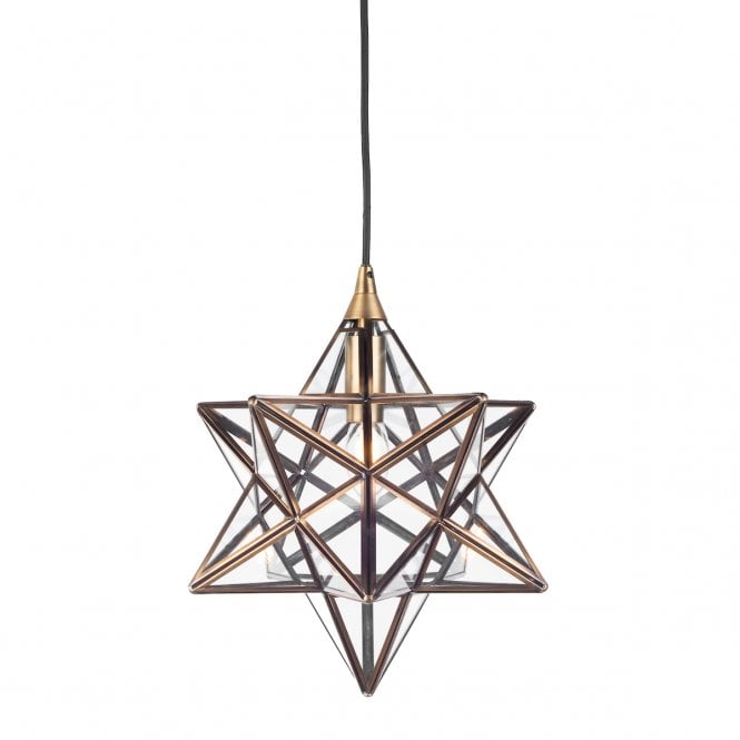 ILARIO small star shaped ceiling pendant on antique brass frame