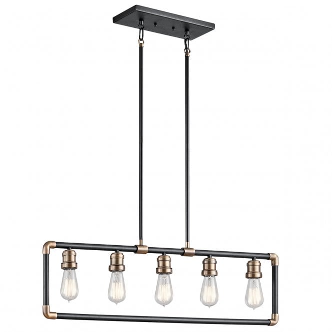 IMAHN industrial 5 light linear bar ceiling light in matt black with brass accents