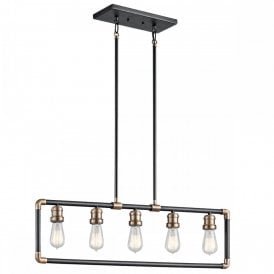 IMAHN industrial 5 light linear bar ceiling light in matt black with brass accents
