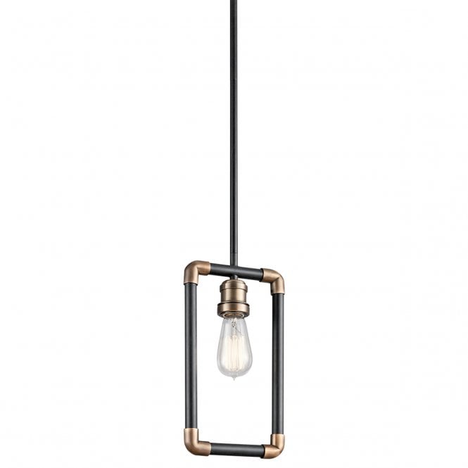 IMAHN industrial style small ceiling pendant in matt black with brass accents