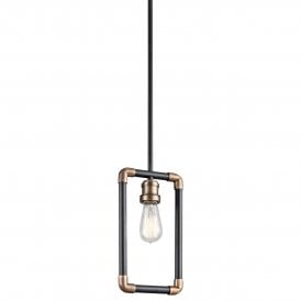 Industrial Style Small Ceiling Pendant In Matt Black With Brass Accents