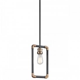 IMAHN industrial style small ceiling pendant in matt black with brass accents