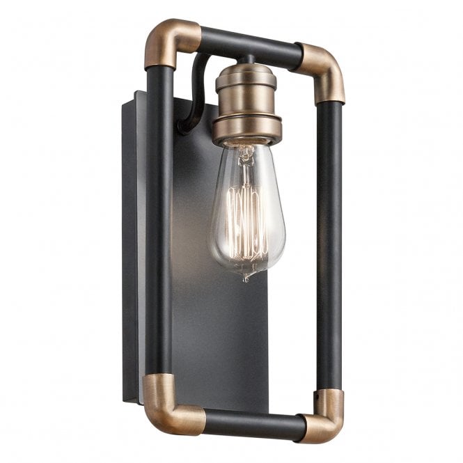 IMAHN industrial style wall light in matt black with brass accents