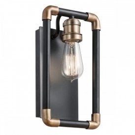 IMAHN industrial style wall light in matt black with brass accents