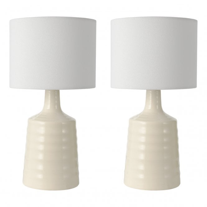 Inci Twin Pack Table Lamp Cream Ceramic with Ivory Shade