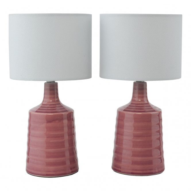 Inci Twin Pack Table Lamp Pink Ceramic with Ivory Shade