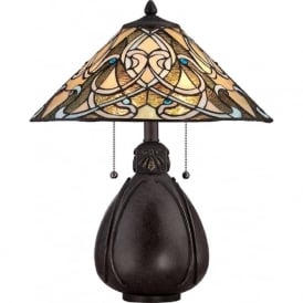 INDIA bronze table lamp with Tiffany stained glass shade