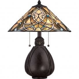 INDIA bronze table lamp with Tiffany stained glass shade