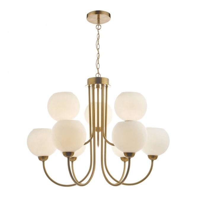 INDRA large double insulated brass ceiling light with opal glass shades
