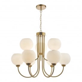 INDRA large double insulated brass ceiling light with opal glass shades