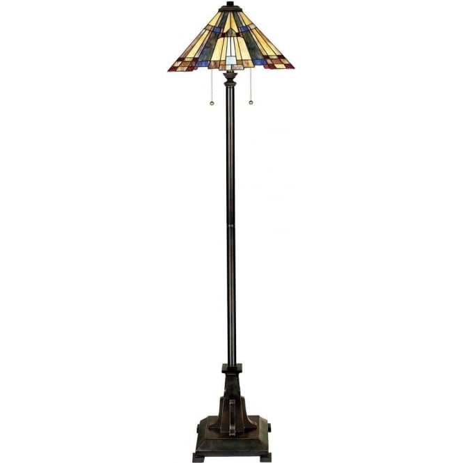 INGLENOOK Tiffany glass standard lamp on bronze base