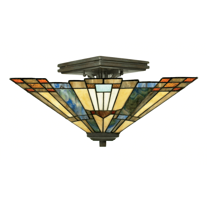 INGLENOOK Tiffany style Arts and Crafts semi-flush fitting ceiling light
