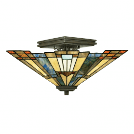 INGLENOOK Tiffany style Arts and Crafts semi-flush fitting ceiling light