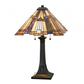 INGLENOOK Tiffany style Arts and Crafts table lamp on bronze base
