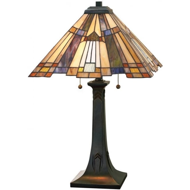 INGLENOOK Tiffany style Arts and Crafts table lamp on bronze base