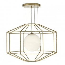 IZMIR hexagonal open frame ceiling pendant light in old gold finish
