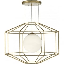 IZMIR hexagonal open frame ceiling pendant light in old gold finish