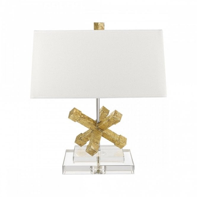 JACKSON SQUARE distressed gold and crystal table lamp with cream linen shade