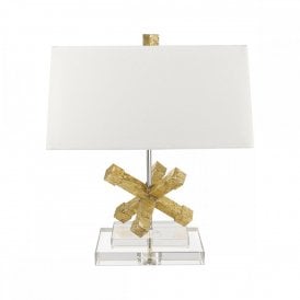 JACKSON SQUARE distressed gold and crystal table lamp with cream linen shade