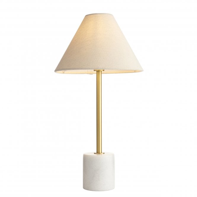 Jake Table Lamp in Brushed Aged Brass with Marble Base and Fabric Shade