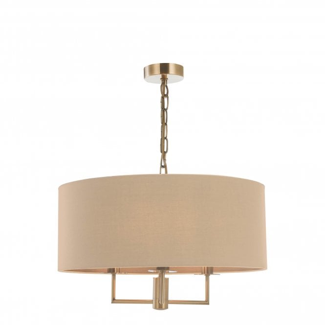 JAMELIA 3 Light Chandelier | Antique Brass | Taupe Cotton Drum Shade