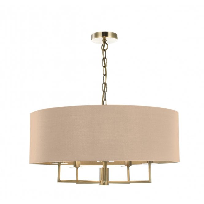 JAMELIA 5 Light Chandelier | Antique Brass | Taupe Cotton Shade