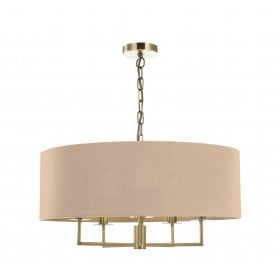 JAMELIA 5 Light Chandelier | Antique Brass | Taupe Cotton Shade