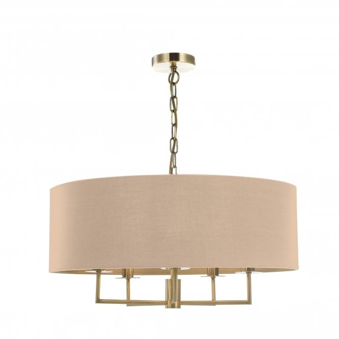 JAMELIA 5 Light Chandelier | Antique Brass | Taupe Cotton Shade