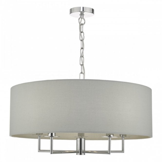 JAMELIA double insulated grey drum shade ceiling pendant on chrome fitting - 5 lights