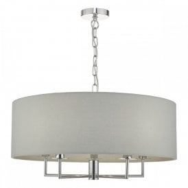 JAMELIA double insulated grey drum shade ceiling pendant on chrome fitting - 5 lights