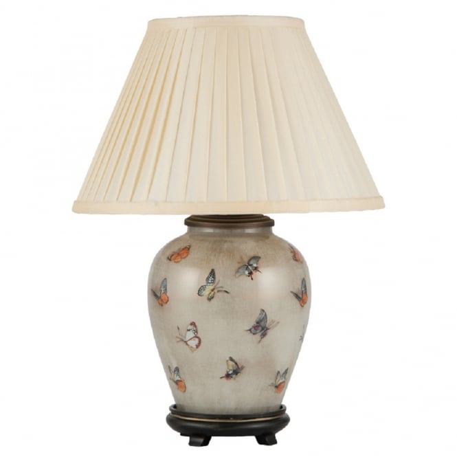 JENNY WORRAL BUTTERFLIES small urn patterned glass table lamp with almond pleated shade