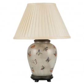JENNY WORRAL BUTTERFLIES small urn patterned glass table lamp with almond pleated shade