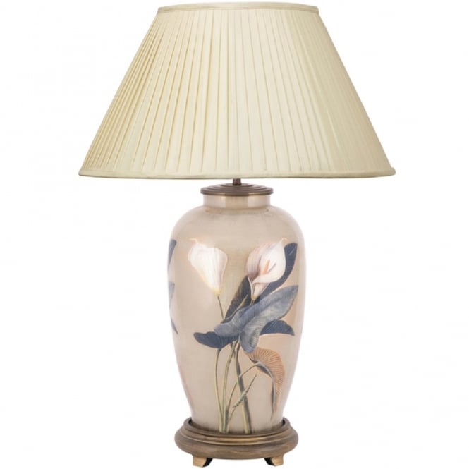  ARUM LILY tall urn shaped glass table lamp with silk pleated shade