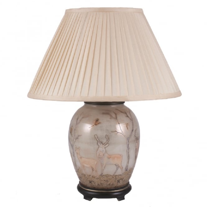  DEER medium oval shaped glass table lamp with silk pleated shade