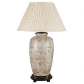 JENNY WORRALL DEER tall urn shaped glass table lamp with silk pleated shade
