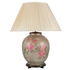 JENNY WORRALL FLOWERS large patterned glass table lamp with almond pleated shade