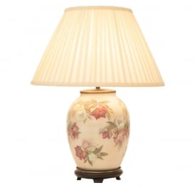 JENNY WORRALL HELLEBORE medium oval patterned glass table lamp with almond pleated shade