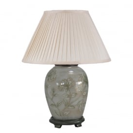JENNY WORRALL HONEYSUCKLE medium oval glass table lamp with almond silk shade