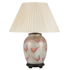 JENNY WORRALL PHEASANT medium oval patterned glass table lamp with almond pleated shade