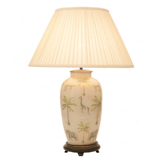 SAFARI large urn glass table lamp complete with silk shade