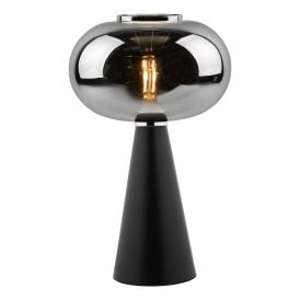 Black table lamp with smoked glass shade