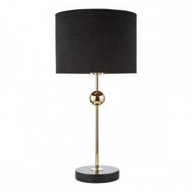 marble and polished gold table lamp with black velvet lampshade