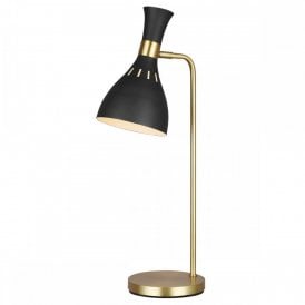 JOAN contemporary burnished brass table lamp with black shade