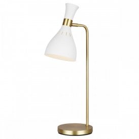 JOAN contemporary burnished brass table lamp with matt white shade