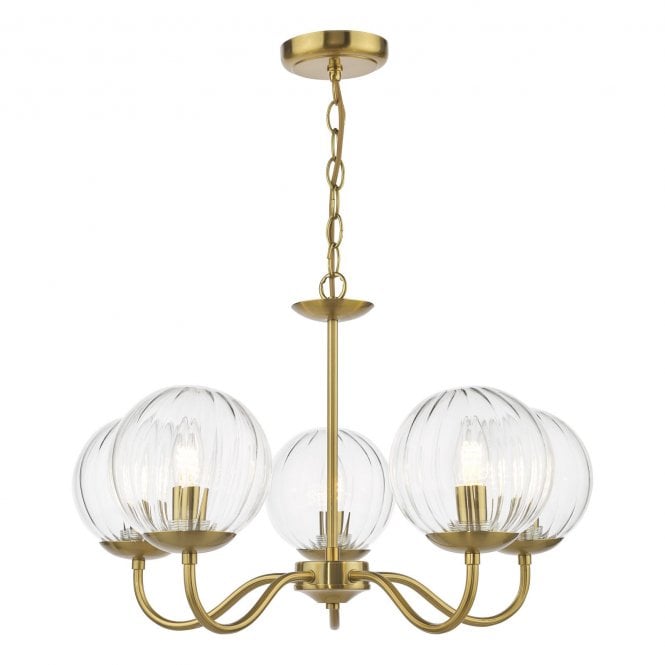 Jocelyn 5 Arm Natural Brass Chandelier with Glass Shades