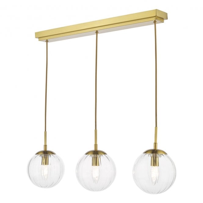 Jocelyn Natural Brass 3 Light Bar Pendant with Glass Shades