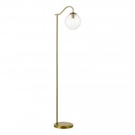 modern natural brass standard lamp with glass globe shade