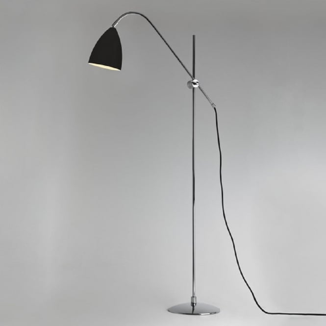 JOEL modern black and chrome floor lamp with adjutable arm and shade